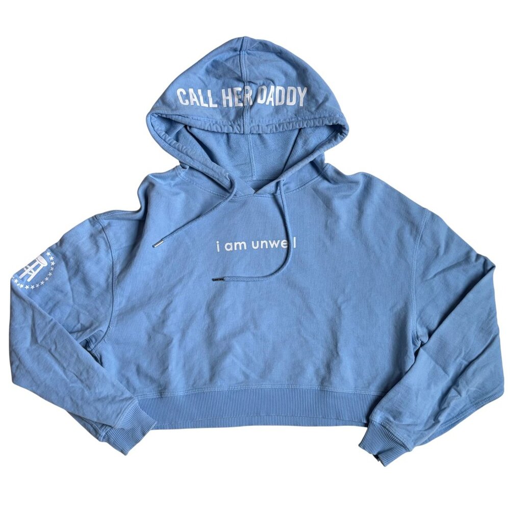 Barstool Chicks Call Her Daddy "I Am Unwell" Light Blue Cropped Hoodie - Small